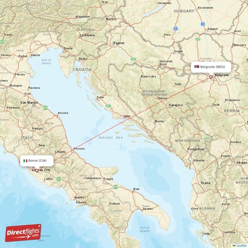 Belgrade - Rome direct flight map