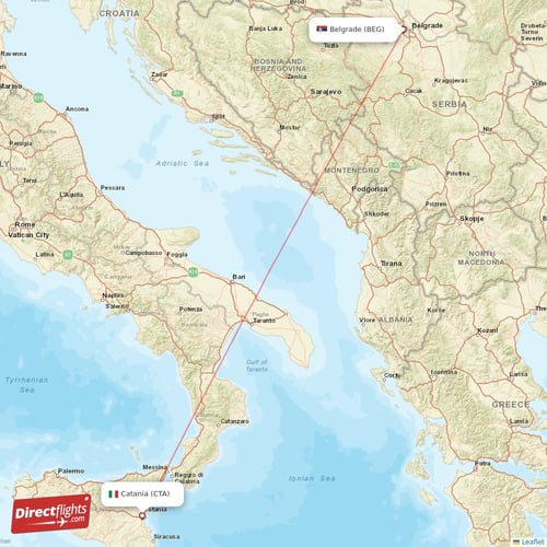 Belgrade - Catania direct flight map