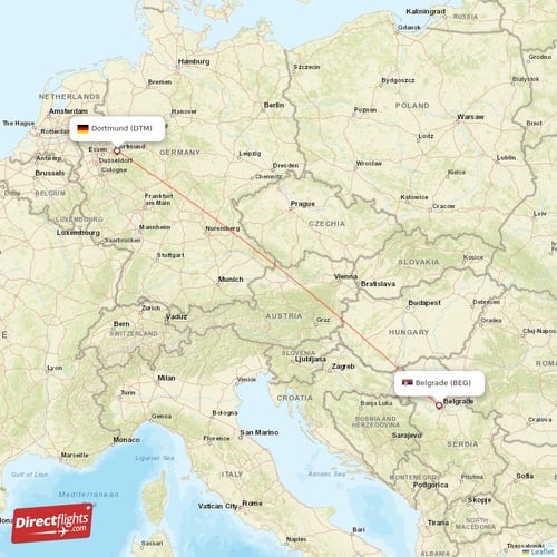 Belgrade - Dortmund direct flight map