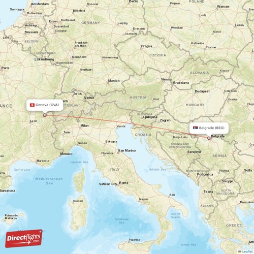 Belgrade - Geneva direct flight map