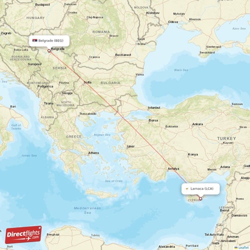 Belgrade - Larnaca direct flight map