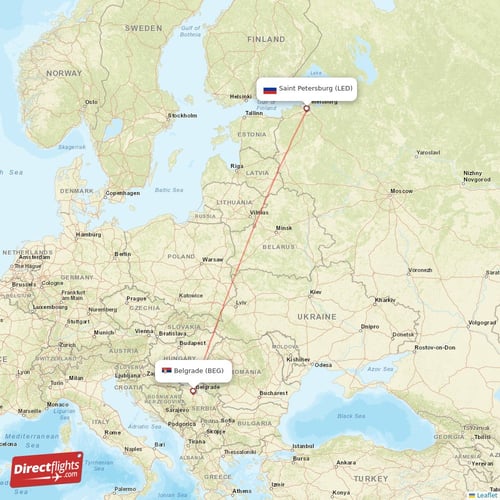 Belgrade - Saint Petersburg direct flight map