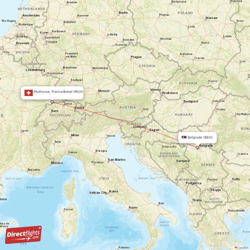 Belgrade - Mulhouse, France/Basel direct flight map