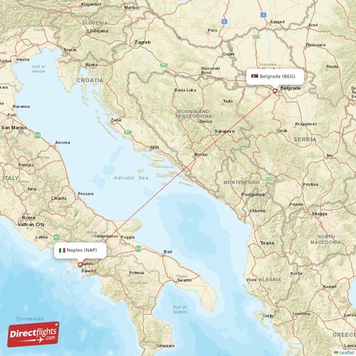 Belgrade - Naples direct flight map