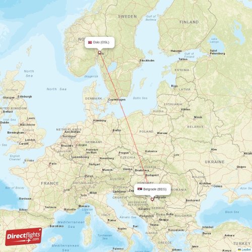 Belgrade - Oslo direct flight map