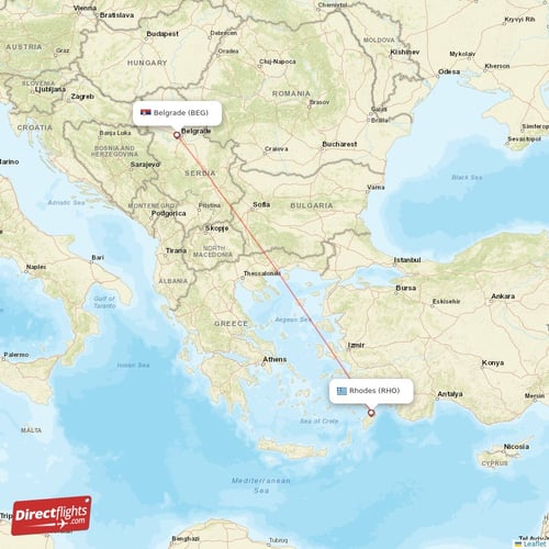 Belgrade - Rhodes direct flight map