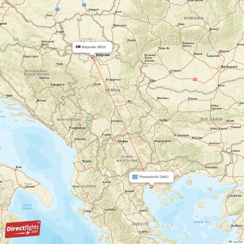 Belgrade - Thessaloniki direct flight map