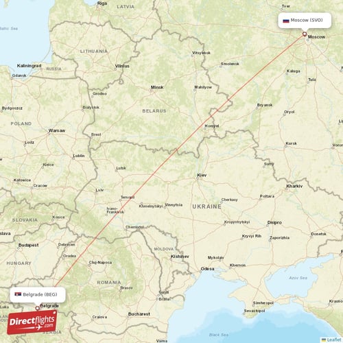 Belgrade - Moscow direct flight map