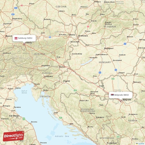 Belgrade - Salzburg direct flight map