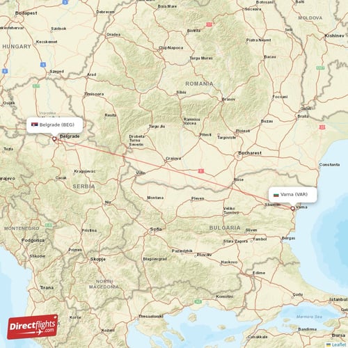 Belgrade - Varna direct flight map
