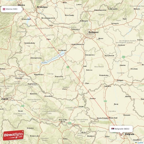Belgrade - Vienna direct flight map
