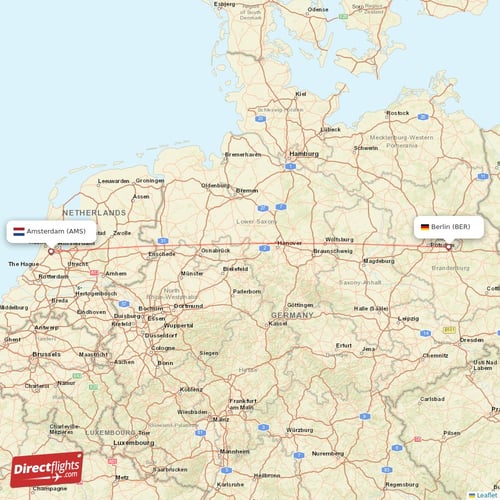 Berlin - Amsterdam direct flight map