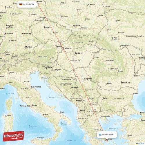 Berlin - Athens direct flight map