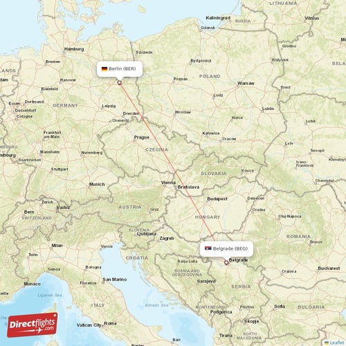 Berlin - Belgrade direct flight map