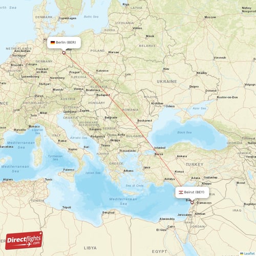 Berlin - Beirut direct flight map