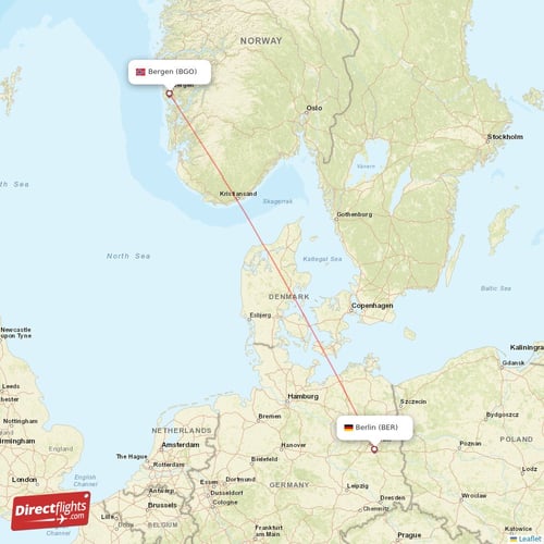 Berlin - Bergen direct flight map