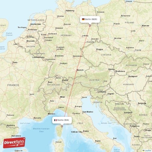 Berlin - Bastia direct flight map