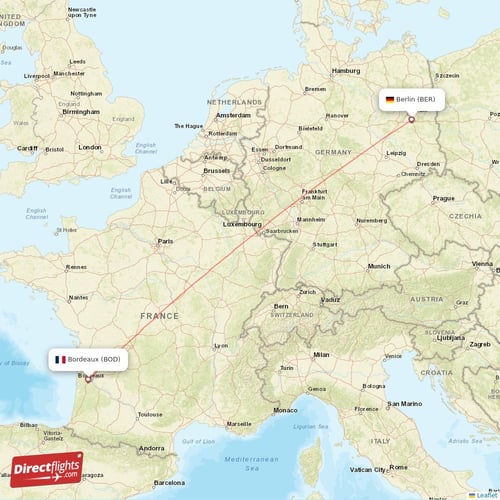 Berlin - Bordeaux direct flight map