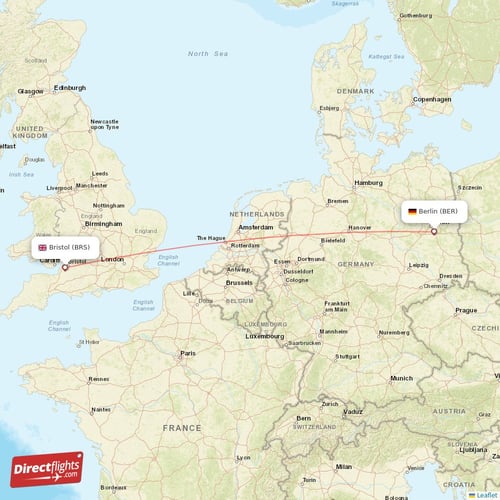 Berlin - Bristol direct flight map