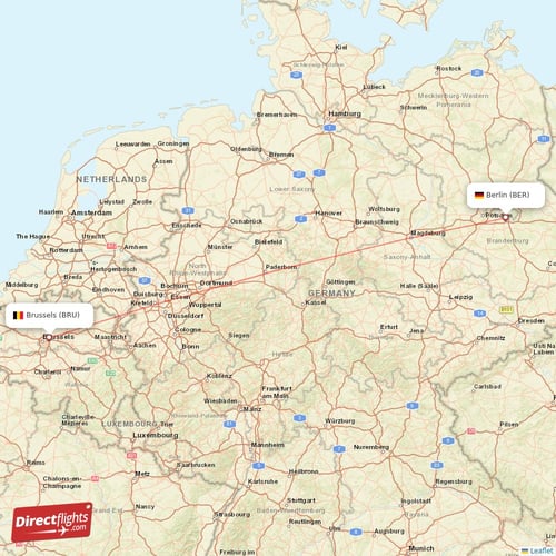 Berlin - Brussels direct flight map