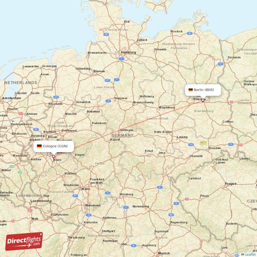 Berlin - Cologne direct flight map
