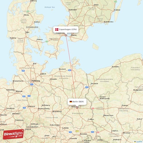 Berlin - Copenhagen direct flight map