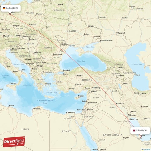 Berlin - Doha direct flight map