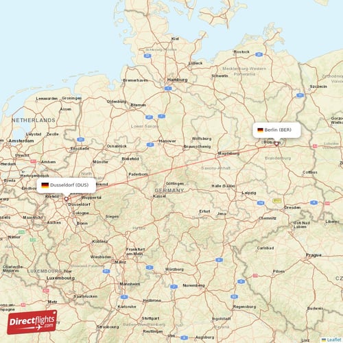 Berlin - Dusseldorf direct flight map