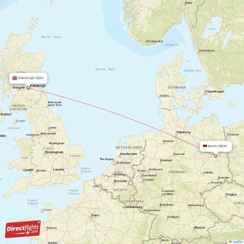 Berlin - Edinburgh direct flight map