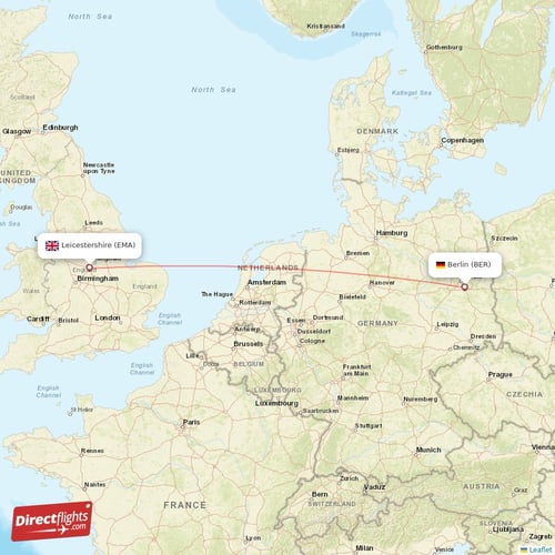 Berlin - Leicestershire direct flight map