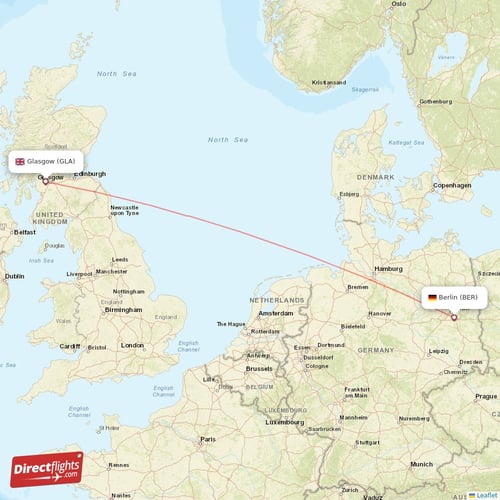 Berlin - Glasgow direct flight map