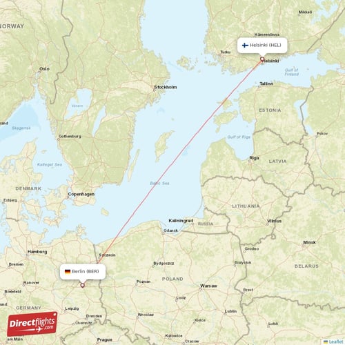 Berlin - Helsinki direct flight map