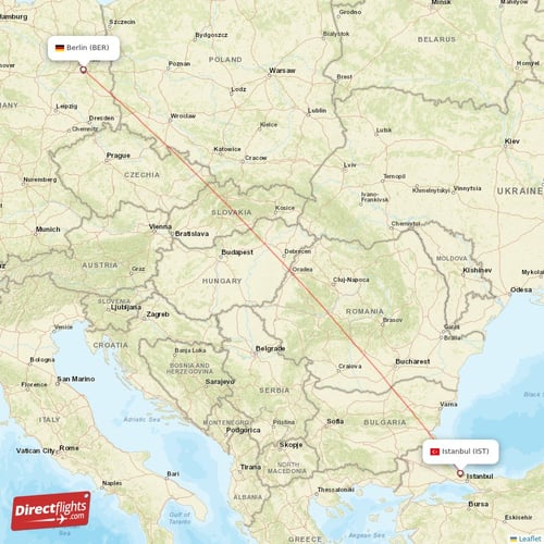 Berlin - Istanbul direct flight map