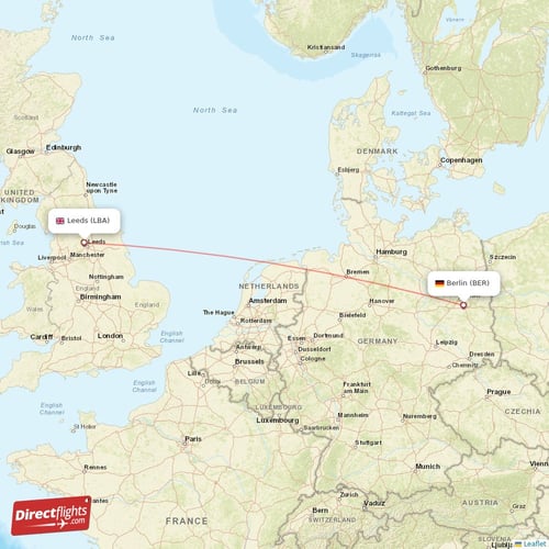 Berlin - Leeds direct flight map