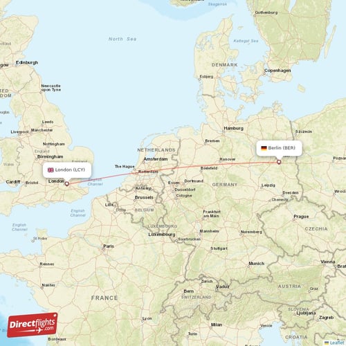 Berlin - London direct flight map