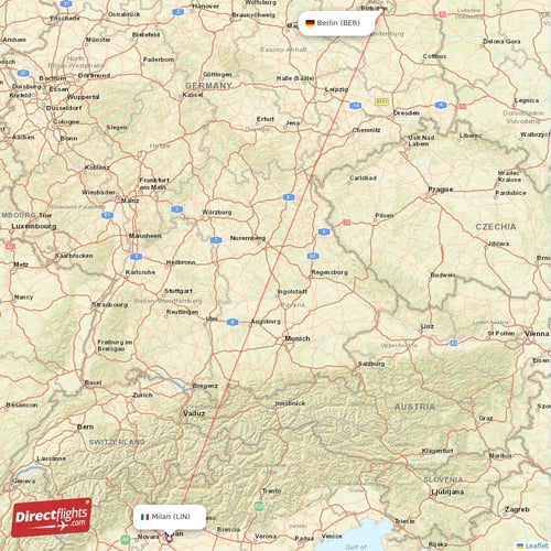 Berlin - Milan direct flight map