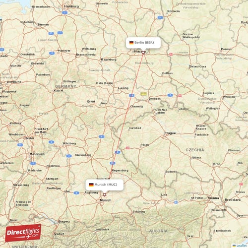Berlin - Munich direct flight map