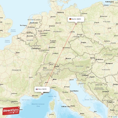 Berlin - Nice direct flight map