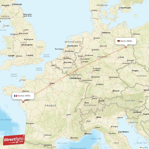 Berlin - Nantes direct flight map