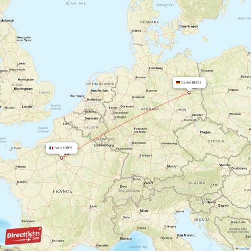 Berlin - Paris direct flight map
