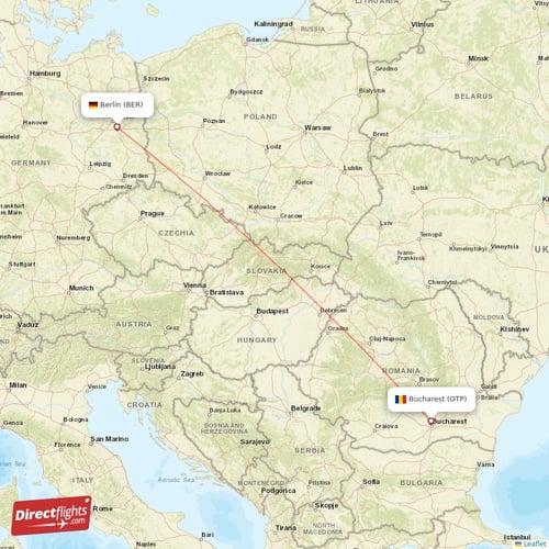 Berlin - Bucharest direct flight map