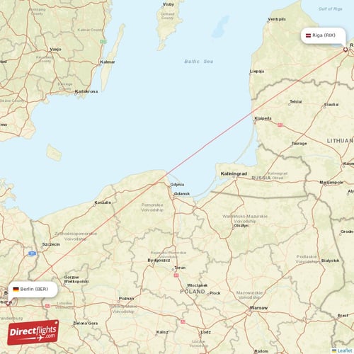 Berlin - Riga direct flight map