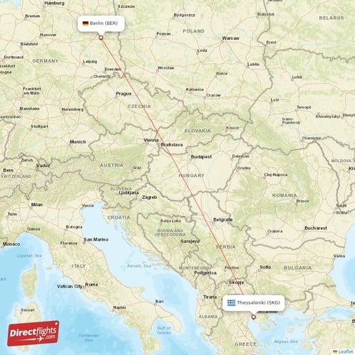 Berlin - Thessaloniki direct flight map