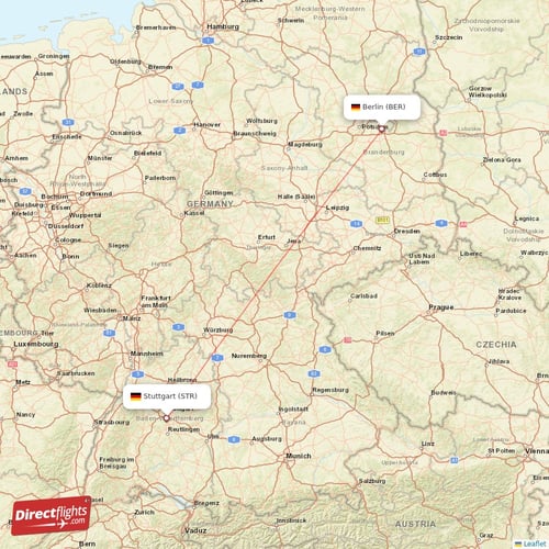 Berlin - Stuttgart direct flight map