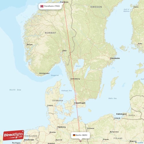 Berlin - Trondheim direct flight map