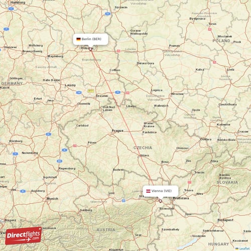 Berlin - Vienna direct flight map