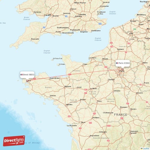 Brest - Paris direct flight map