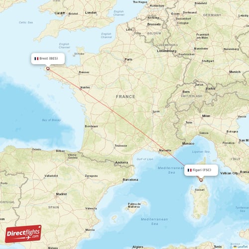 Brest - Figari direct flight map