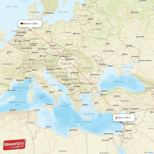 Beirut - Bremen direct flight map