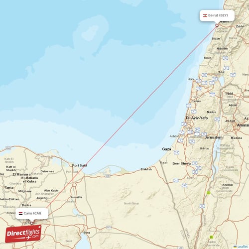 Beirut - Cairo direct flight map